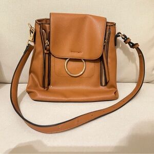 Elegant Tan Shoulder Bag with Gold Ring Accent
